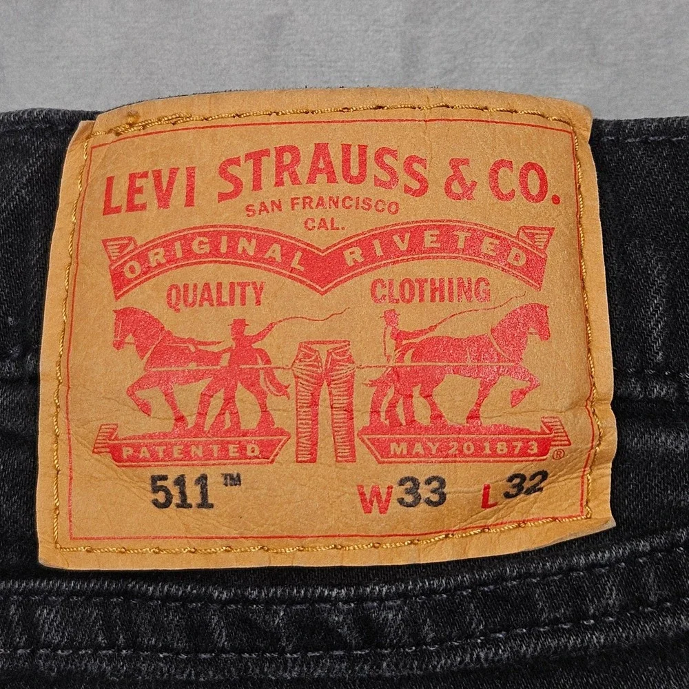 Levi's 511 Premium Jeans Mens 33x32 (Actual 32x29) Black Denim Slim‎ Fit Big E